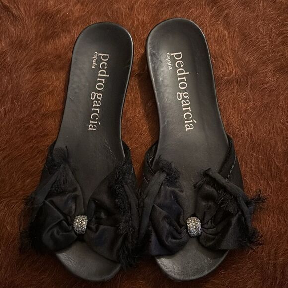 PEDRO GARCIA Sandal GARIELA BLACK SATIN BOW Slide Crystal  Size 39.5 / 9.5 - Picture 6 of 10